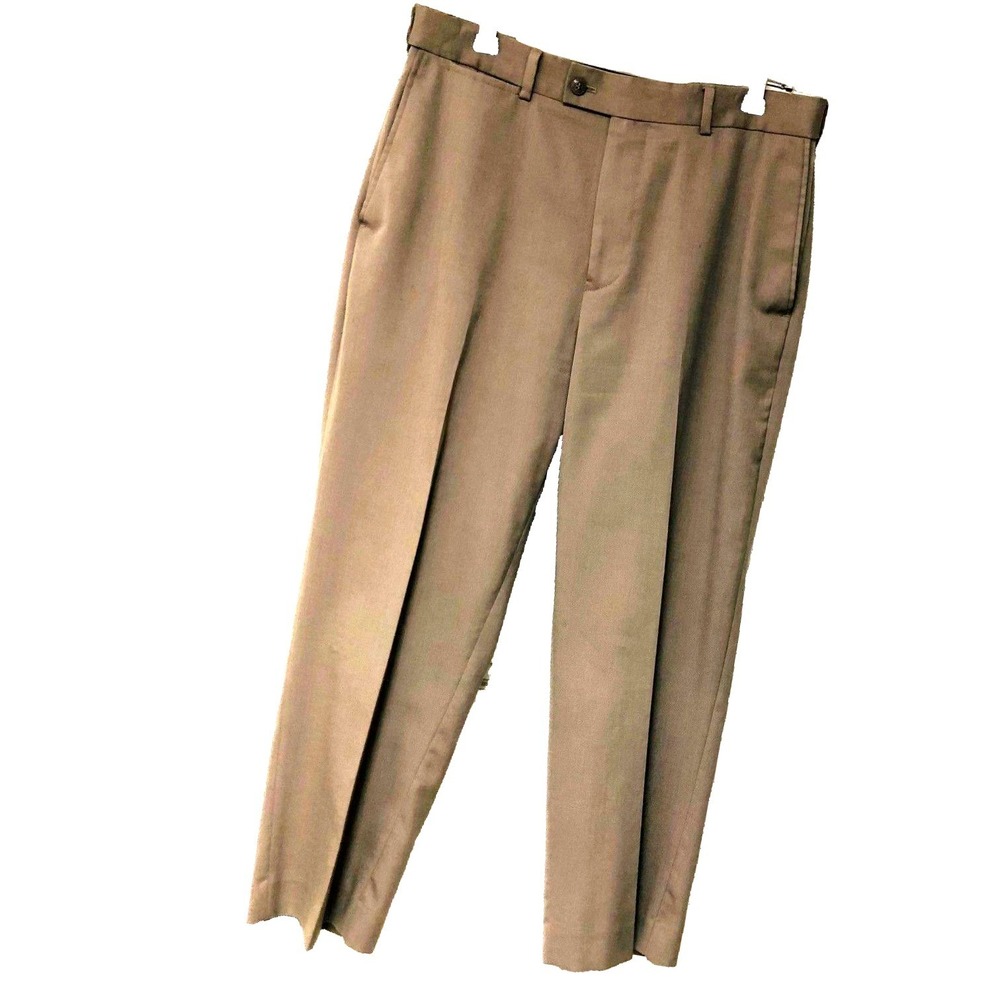 Louis Raphael Rosso Wool Blnd Pants Men's 33 x 27 Dark Beige Wrinkle Resist Dad‎